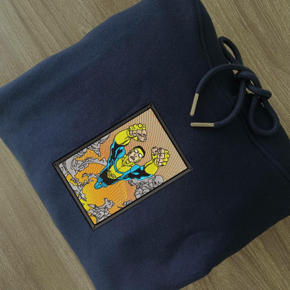 Unbeatable Hero Art Embroidered Hoodie Navy (2)