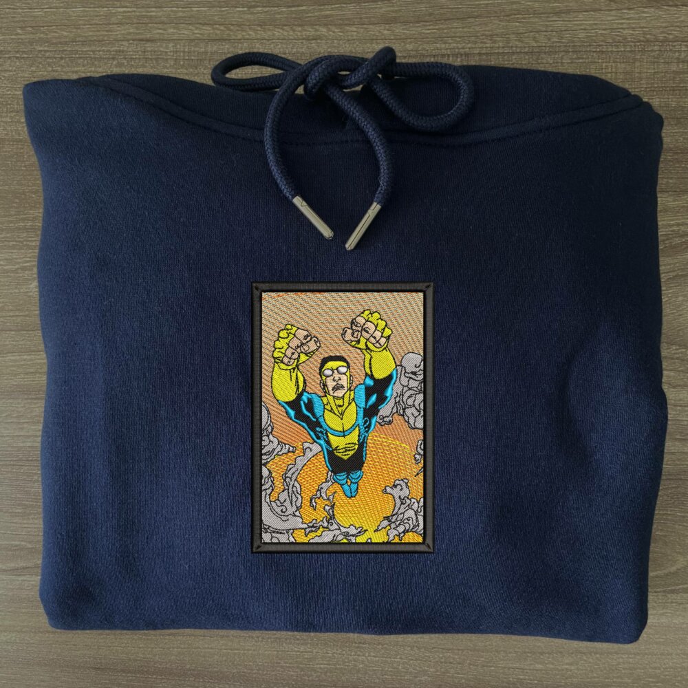 Unbeatable Hero Art Embroidered Hoodie Navy (3)