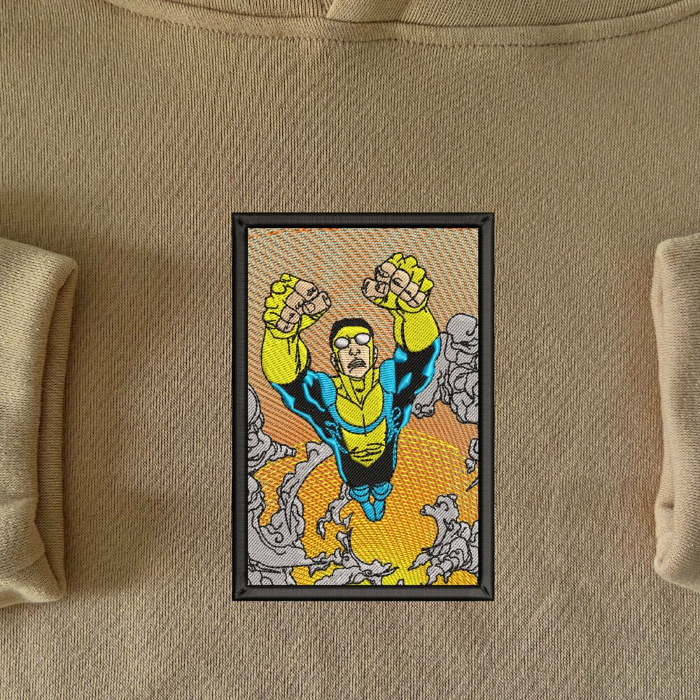 Unbeatable Hero Art Embroidered Hoodie Sand (1)