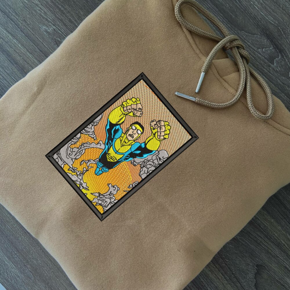 Unbeatable Hero Art Embroidered Hoodie Sand (2)