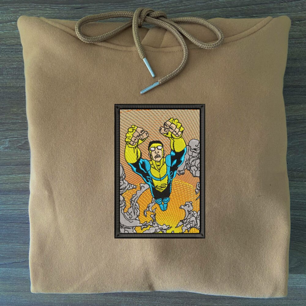 Unbeatable Hero Art Embroidered Hoodie Sand (3)